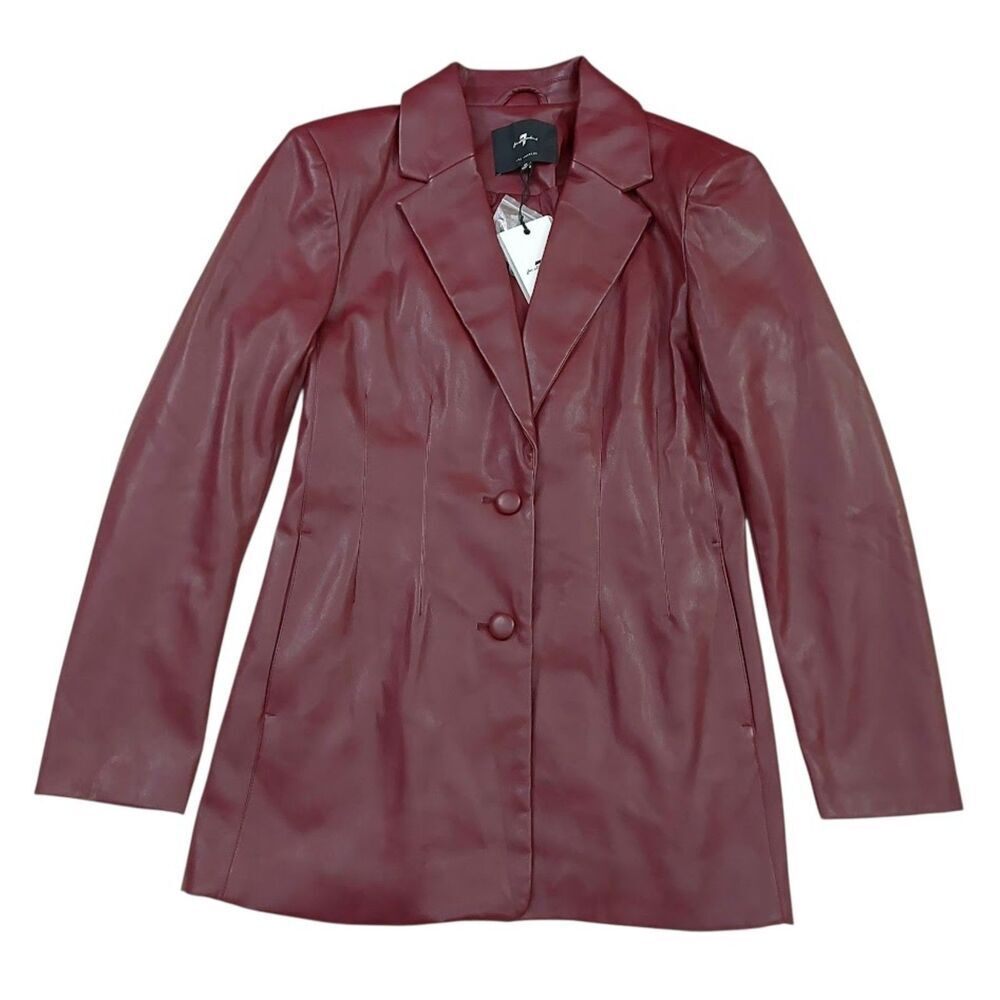 7 For All Mankind Womens Medium Burgundy Faux Leather Sculpted Lined Blazer